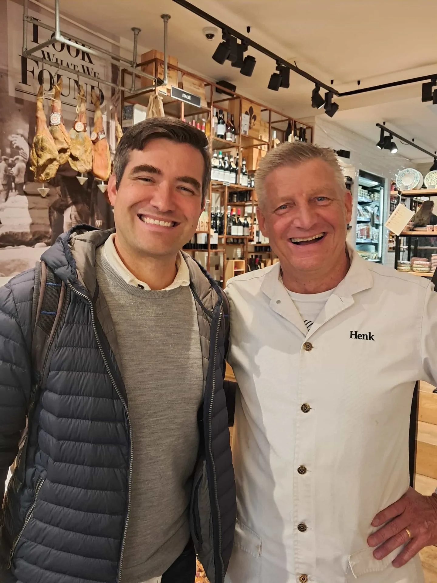 Food tour guides Todd and Henk at a wine bar in Amsterdam