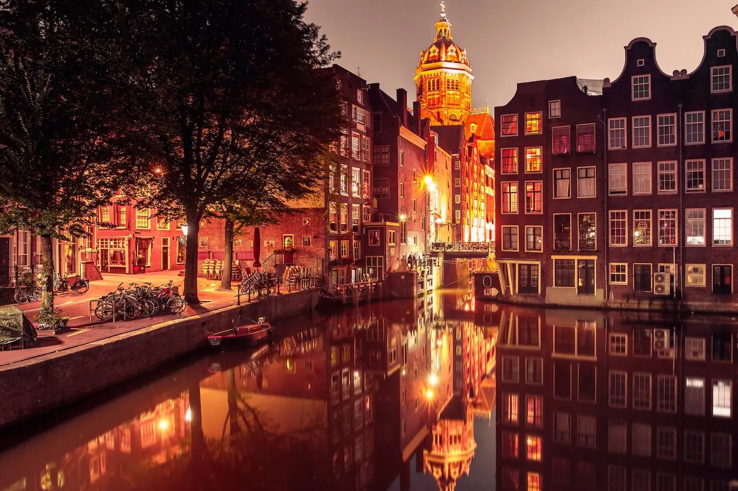 Amsterdam red light district at night